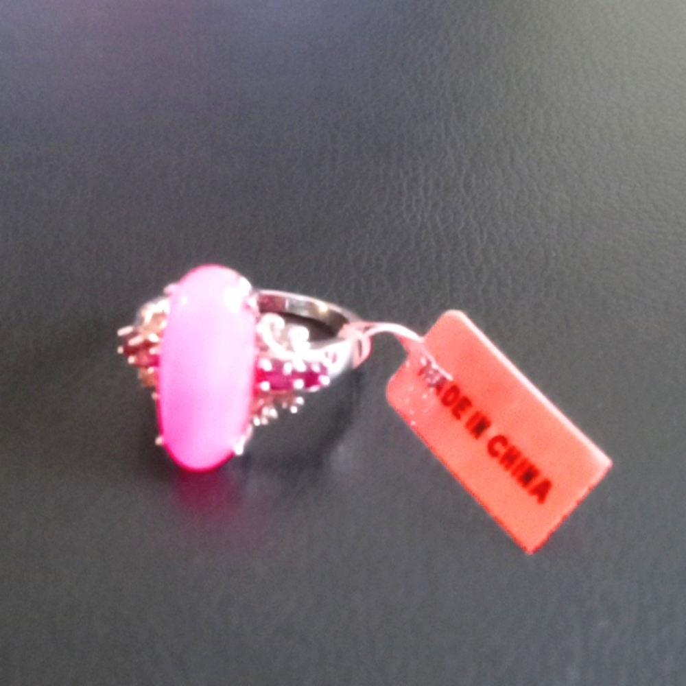 BURMESE PINK JADE, ORISSA RHODOLITE GARNET RING - Picture 4 of 7